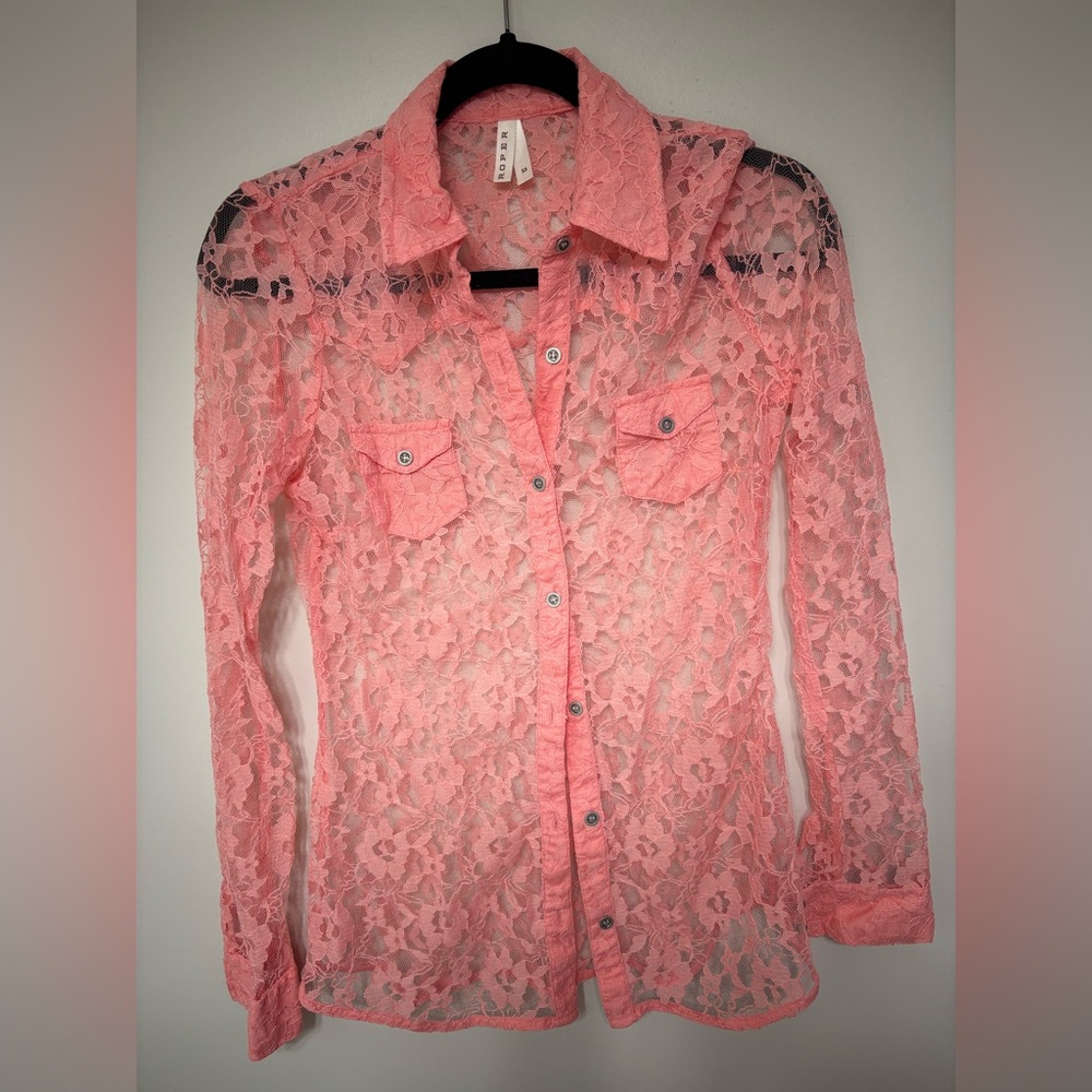 ROPER Pink Lace Button-Up Shirt